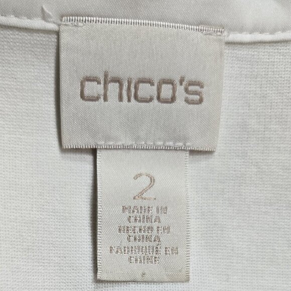 Chico's Faux Leather White Perforated Ponte Knit Mixed Media Open Front Jacket - Picture 6 of 11